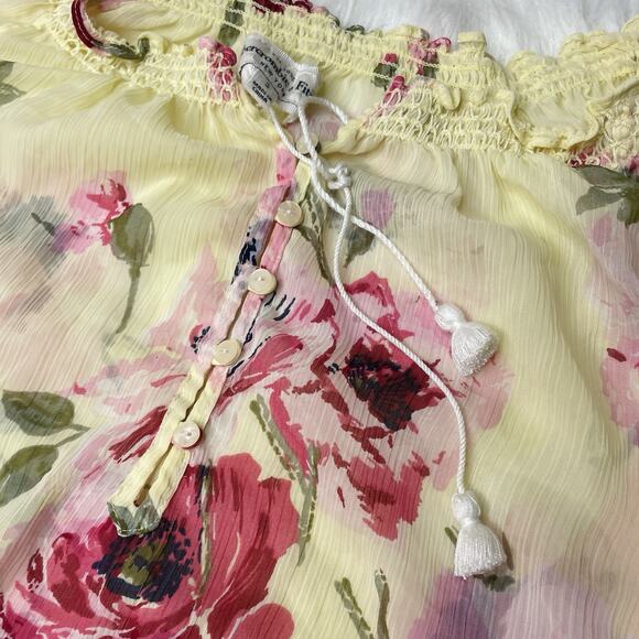 Abercrombie & Fitch Floral Boho Semi Sheer Peasant Top S Smocked Blouse Coquette - Picture 2 of 6